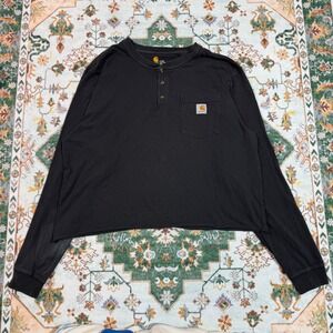 Carhartt Mens Long Sleeve‎ Henley Shirt L Tall Black Workwear Pocket Cropped